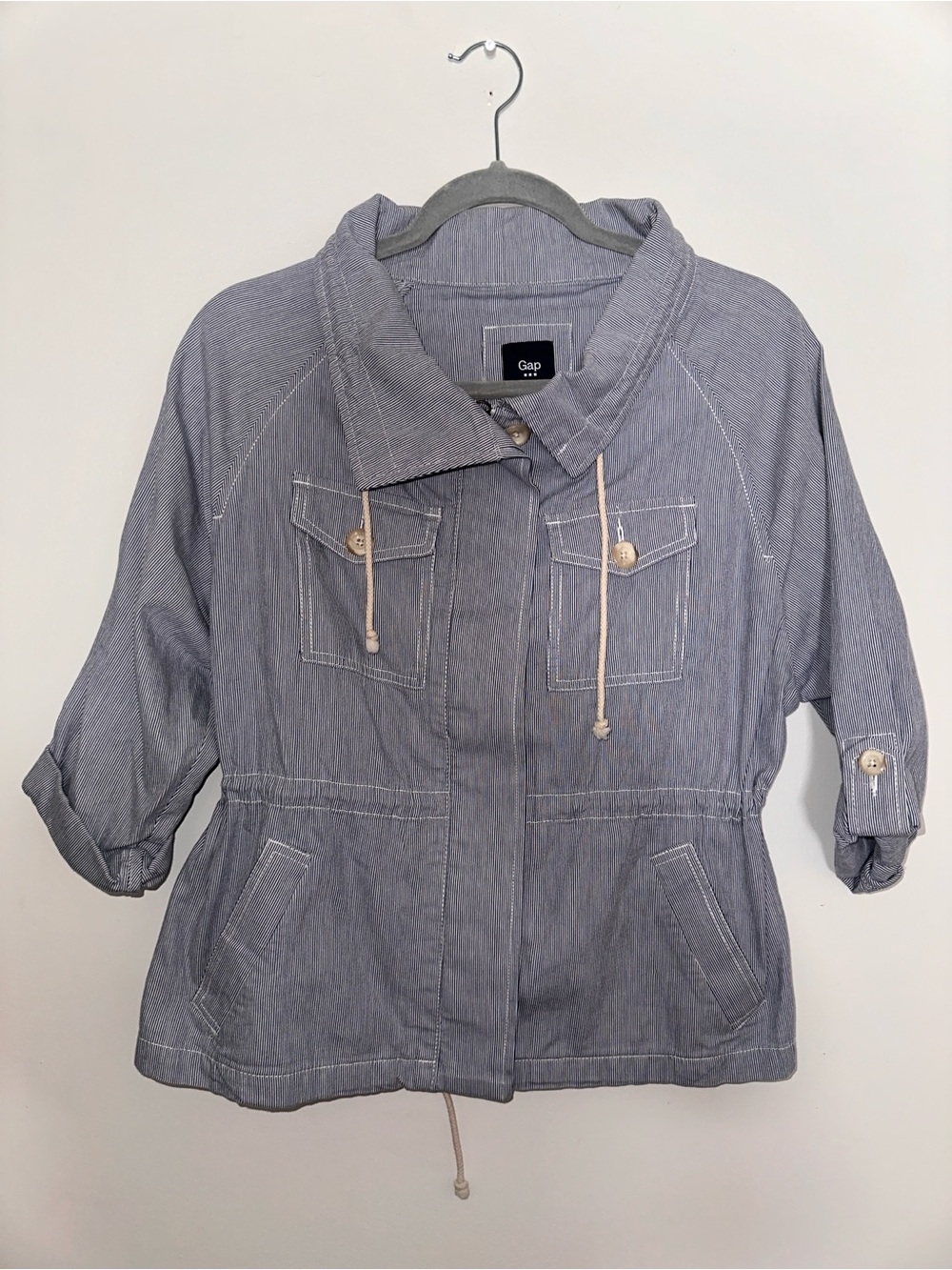 GAP Striped Light Blue Utility Anorak Jacket